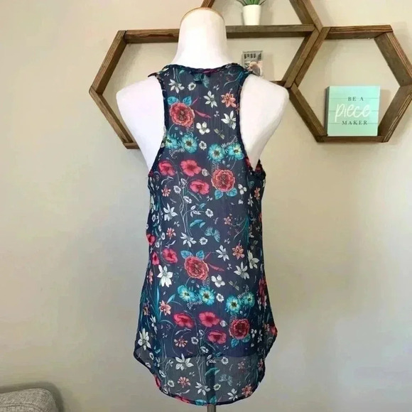 Lily White blue floral long chiffon tank - Picture 4 of 5